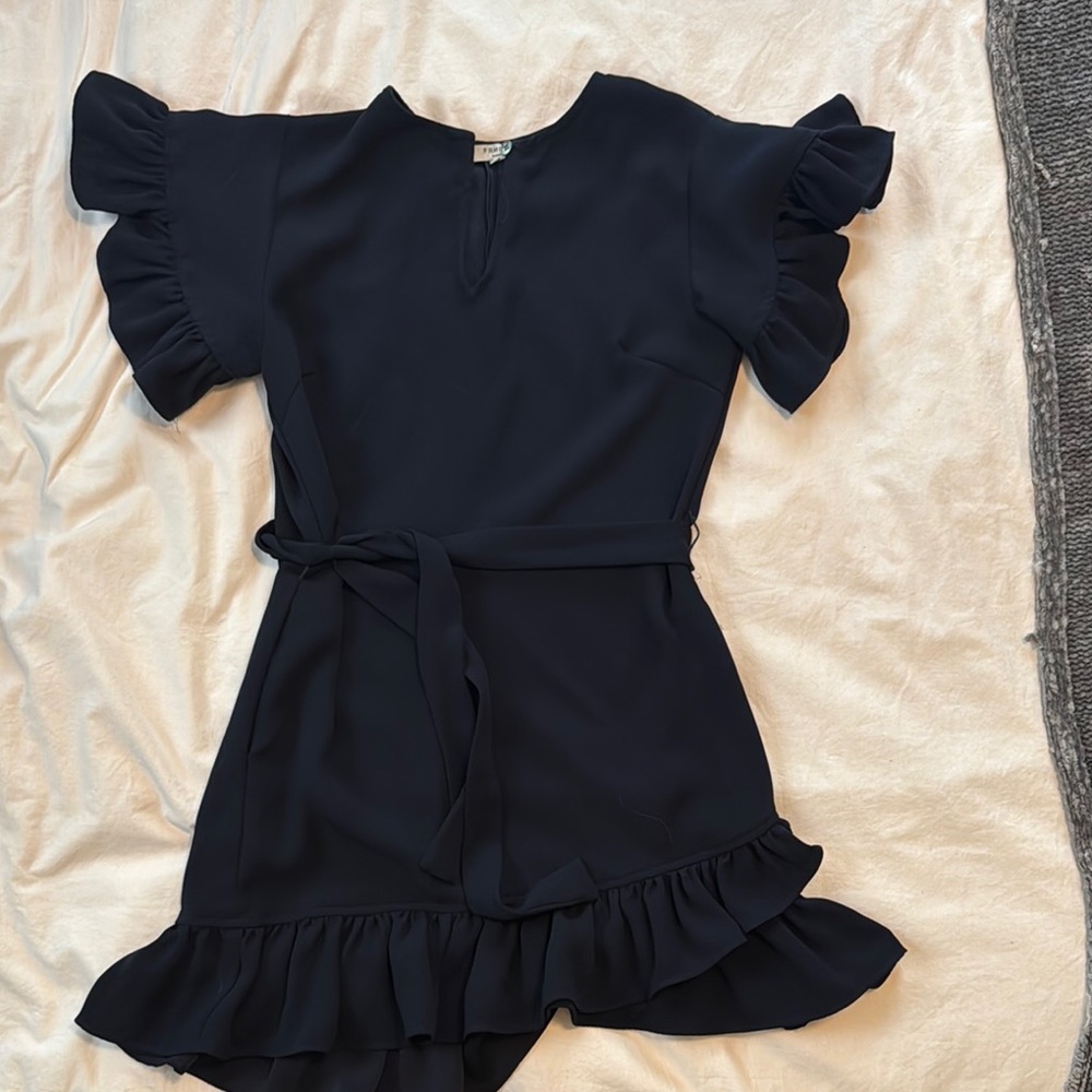 FRNCH Navy Ruffle Mini Dress